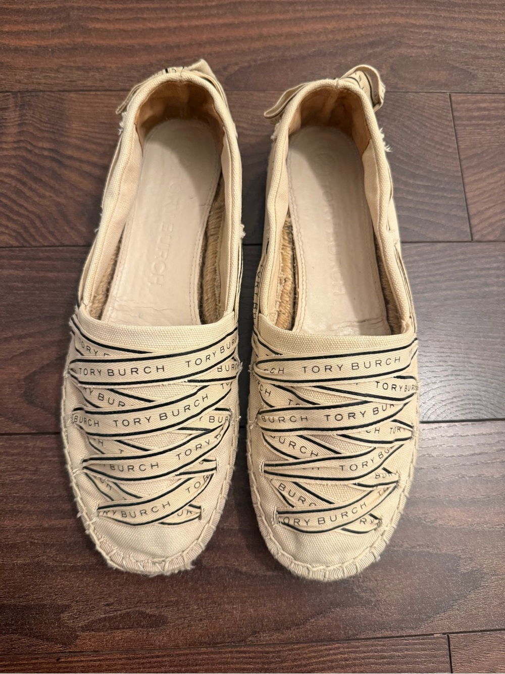 Tory Burch Neutral Beige Canvas Espadrille Flats